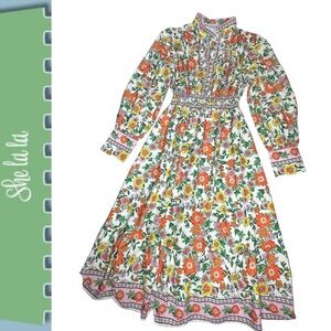 NEW She La La Retro Floral Long Sleeve Maxi Dress L
